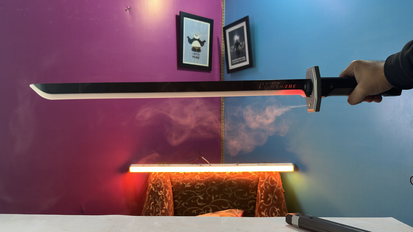 RGB Light Sword with Smoke & Spark Effect | LED Action Sword (Red / Black Cover)