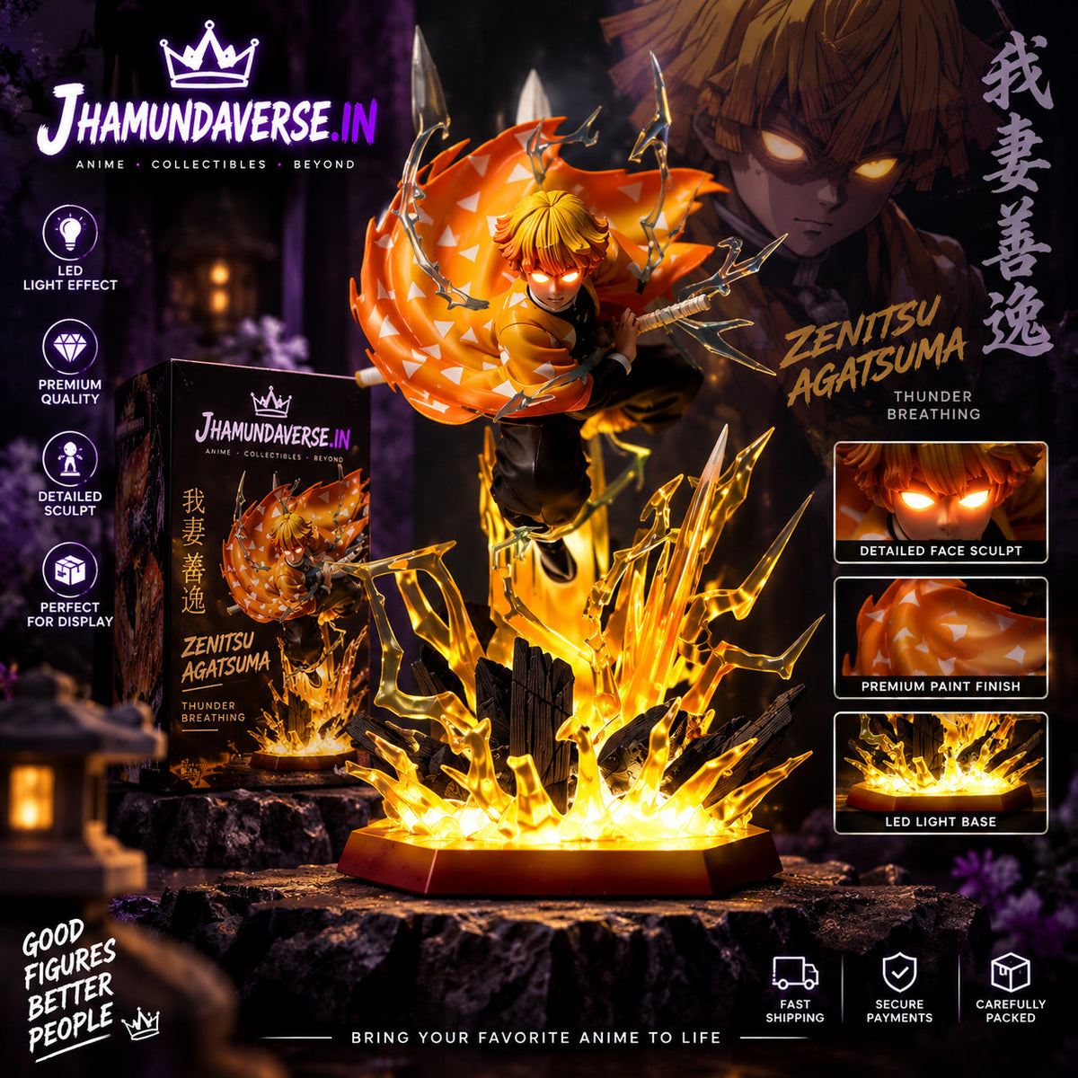 Demon Slayer Zenitsu 32CM collectible figure with built-in LED light and detailed PVC sculpt