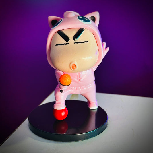  Shinchan Jigglypuff costume figure holding mic on black base
