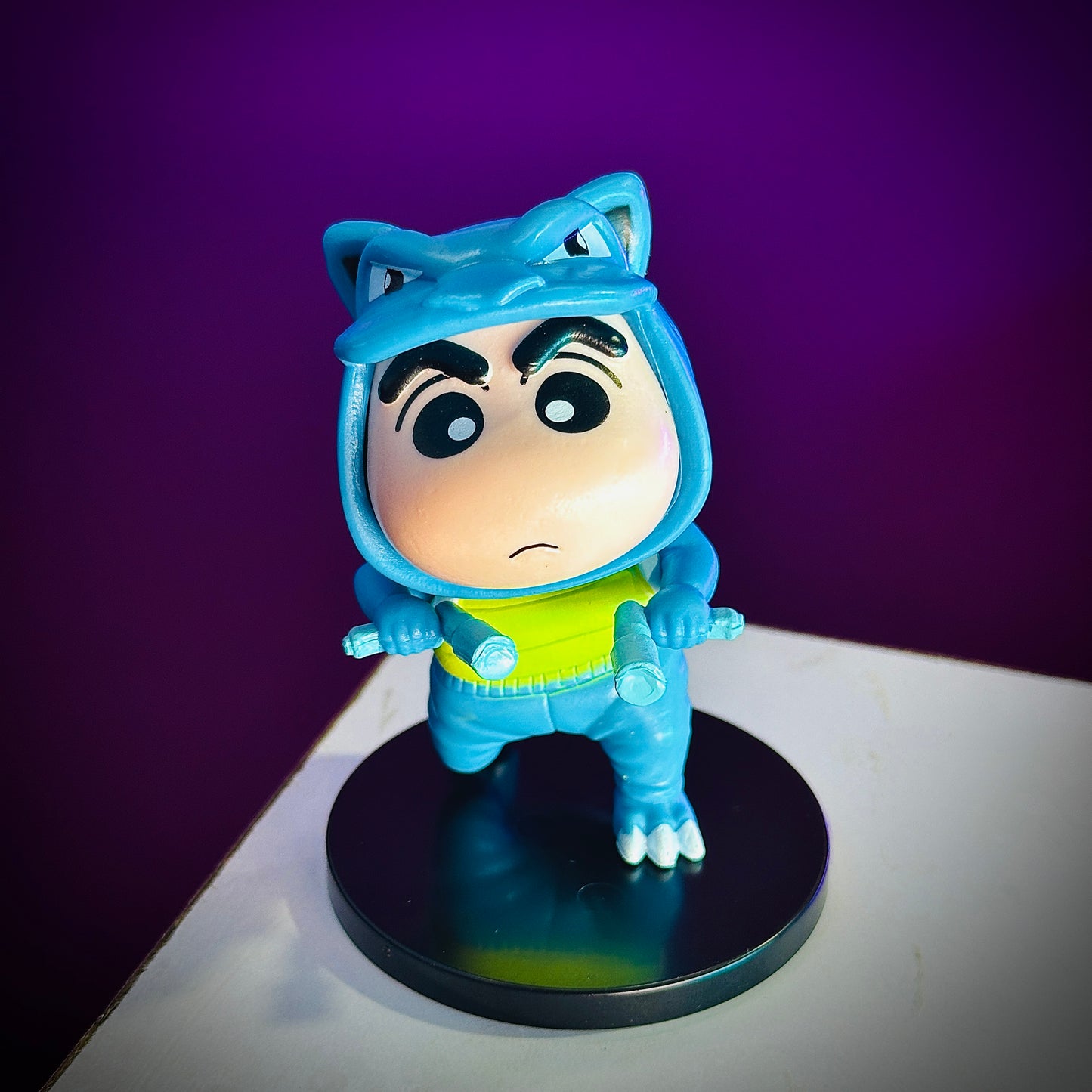 Cute Shinchan in blue Bulbasaur outfit anime collectible figure