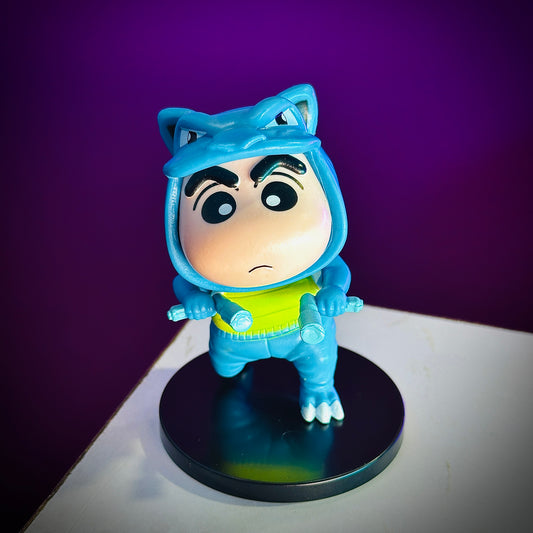 Cute Shinchan in blue Bulbasaur outfit anime collectible figure