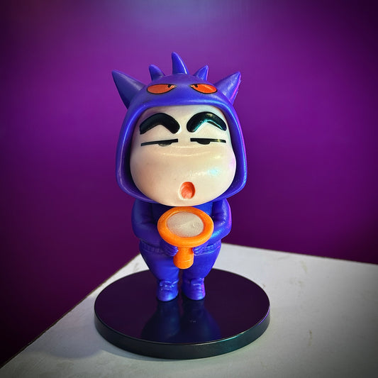 Shinchan Sonic costume figure holding golden ring collectible