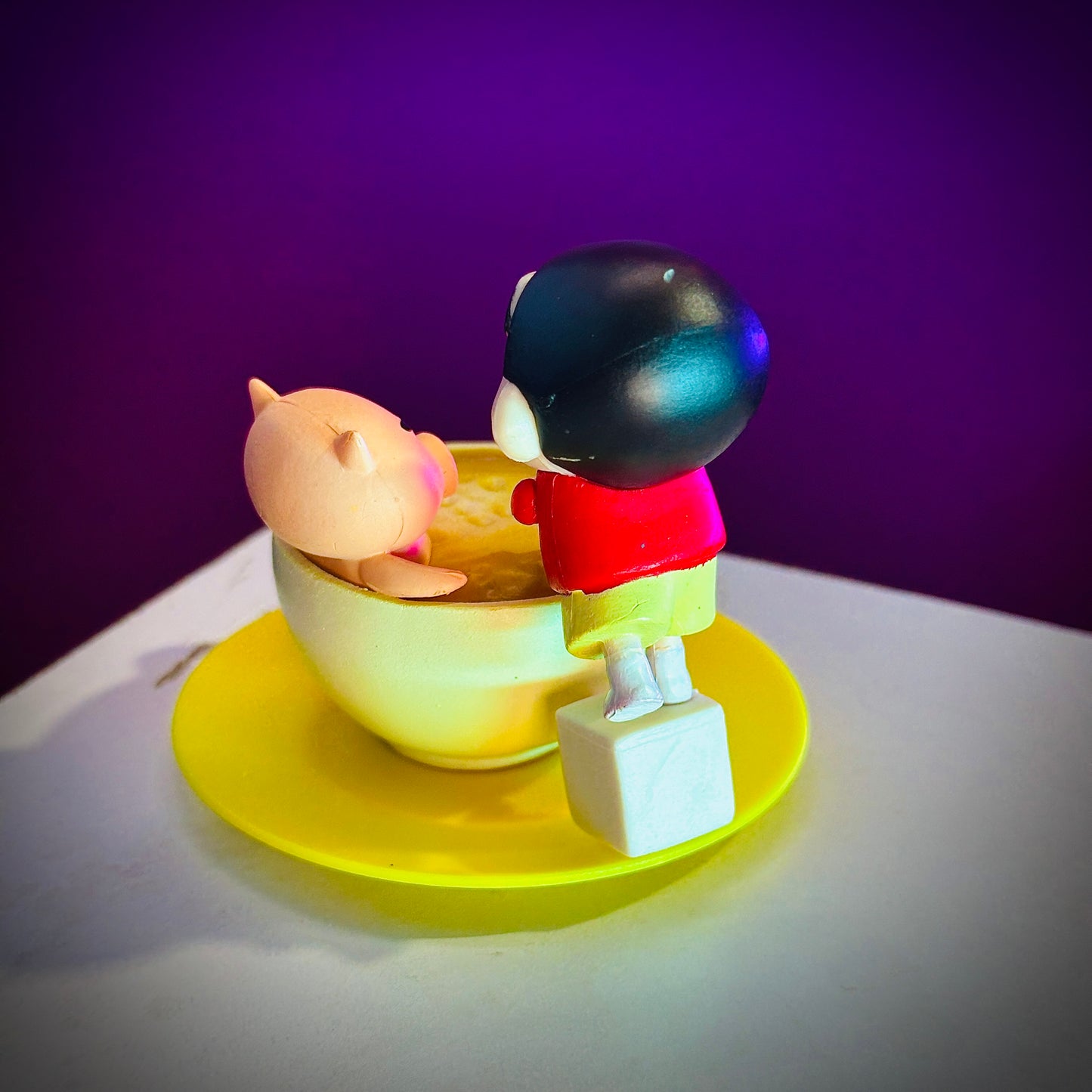 Shinchan and piggy in cup collectible anime showpiece by Jhamundaverse