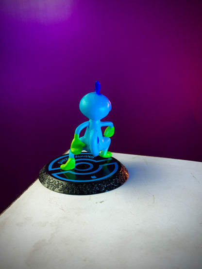 Blue Sobble Pokemon figure standing on display base in pose

