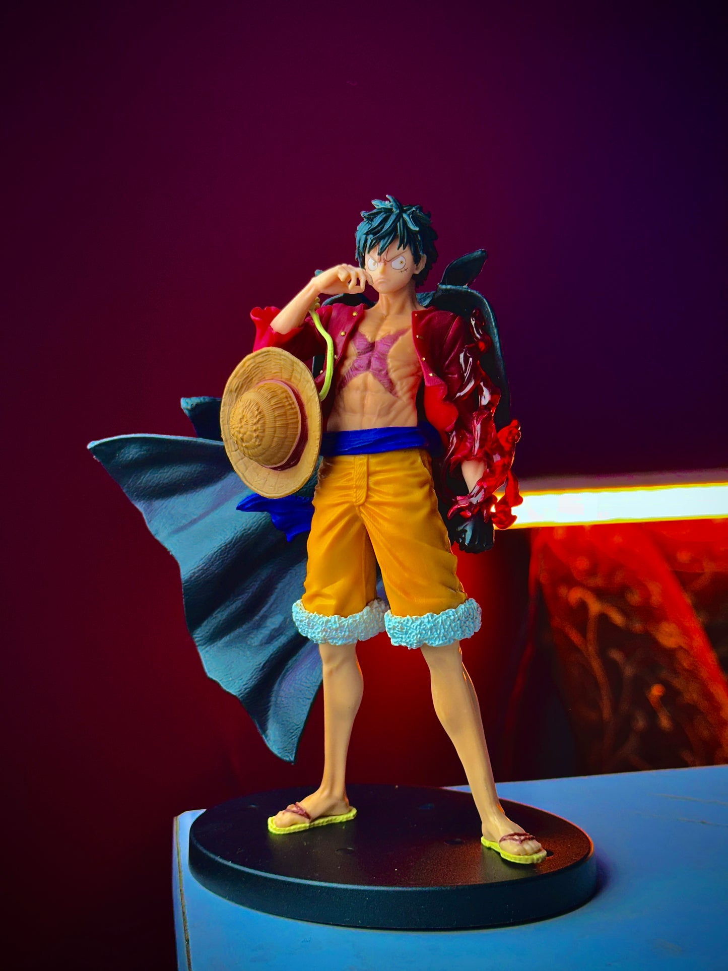 19cm Monkey D. Luffy Veil Action Figure with Round Base – One Piece Anime Collectible PVC
