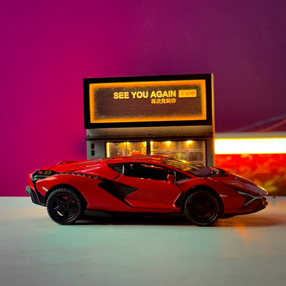 1:32 Lamborghini LP770-4 Red Diecast Car + 1:67 Parking Scene | Movie Car Combo Set (Inspired by Furious 7)