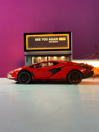 1:32 Lamborghini LP770-4 Red Diecast Car + 1:67 Parking Scene | Movie Car Combo Set (Inspired by Furious 7)