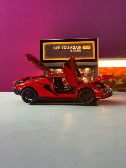 1:32 Lamborghini LP770-4 Red Diecast Car + 1:67 Parking Scene | Movie Car Combo Set (Inspired by Furious 7)