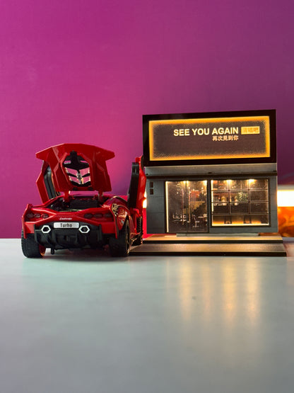 1:32 Lamborghini LP770-4 Red Diecast Car + 1:67 Parking Scene | Movie Car Combo Set (Inspired by Furious 7)