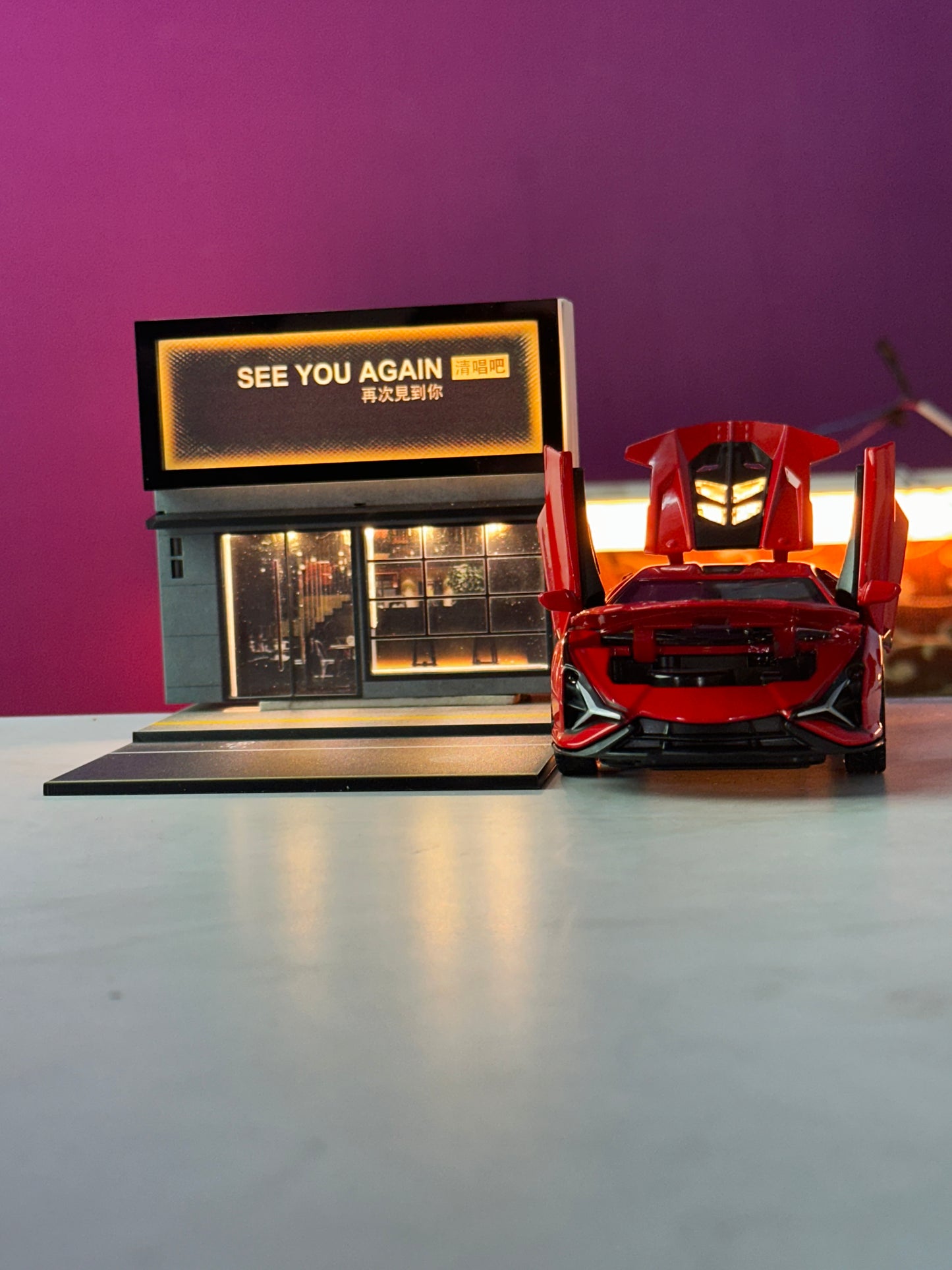 1:32 Lamborghini LP770-4 Red Diecast Car + 1:67 Parking Scene | Movie Car Combo Set (Inspired by Furious 7)