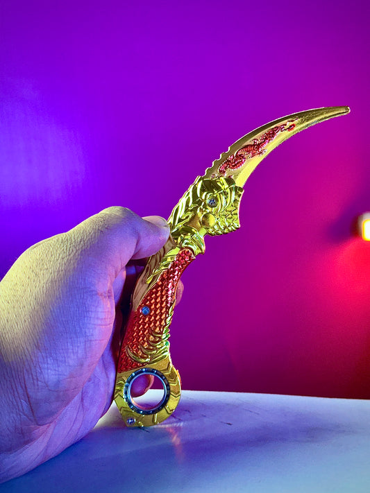 one piece golden foldable rotating toy weapon metal look