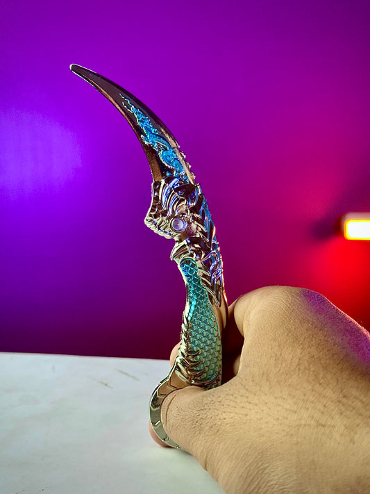 one piece light blue foldable rotating toy weapon metal look