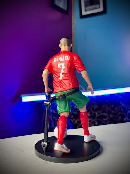 CR7 soccer collectible statue with football
