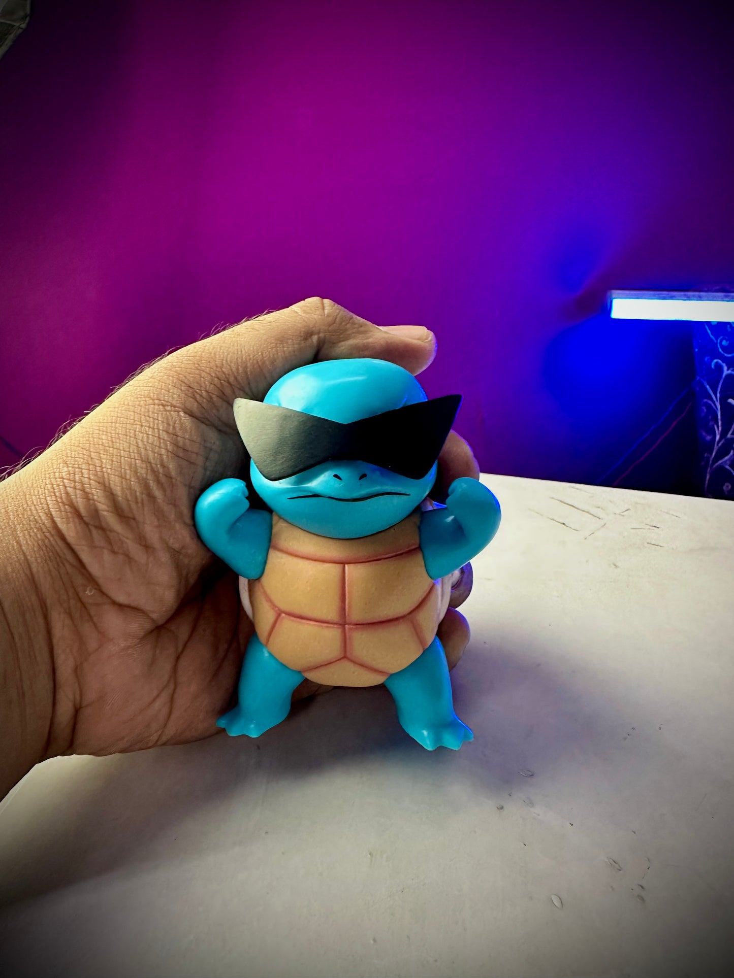 Blue Squirtle with sunglasses anime display figure
