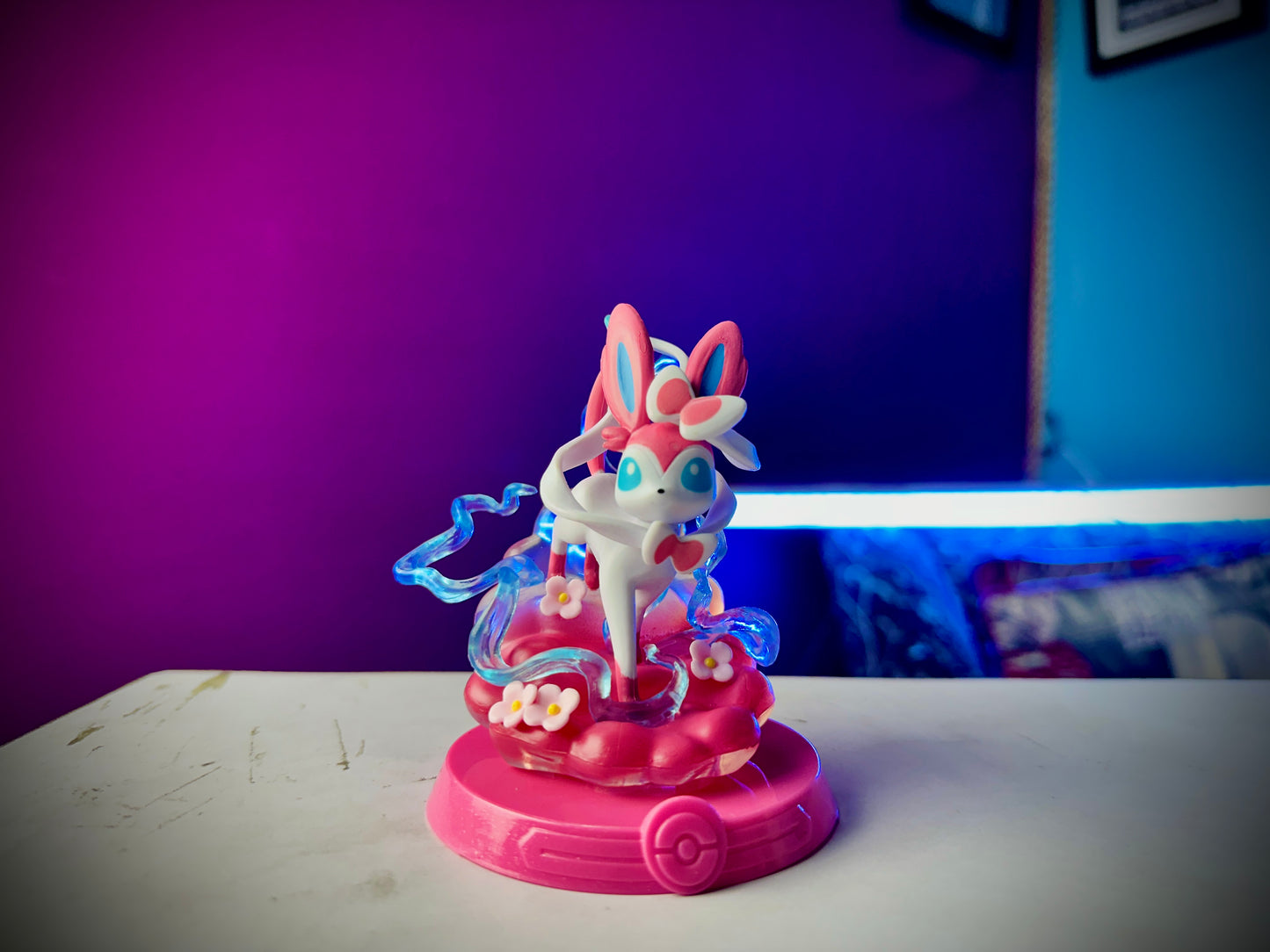Anime Pokemon Eeveelution trio figures with colorful themed stands
