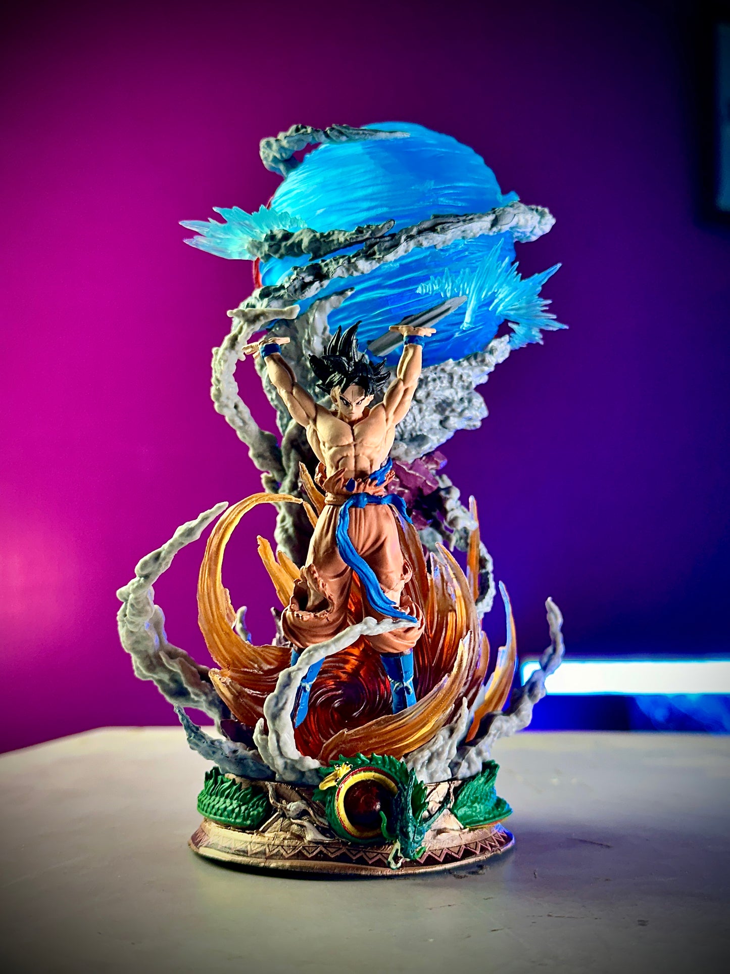 23CM Goku Spirit Bomb collectible figure with Shenron base
