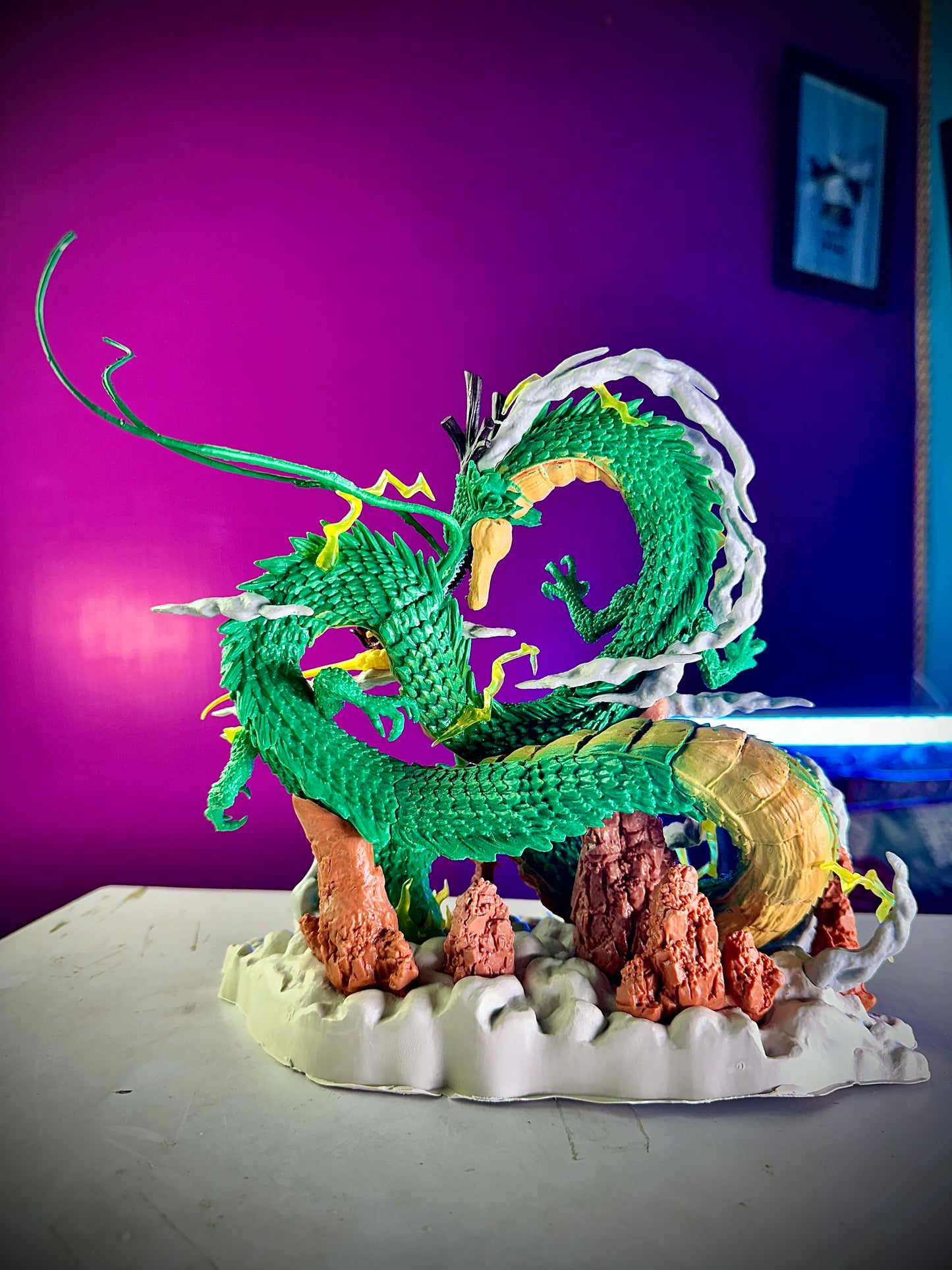 Detailed Shenron dragon anime statue with cloud effects