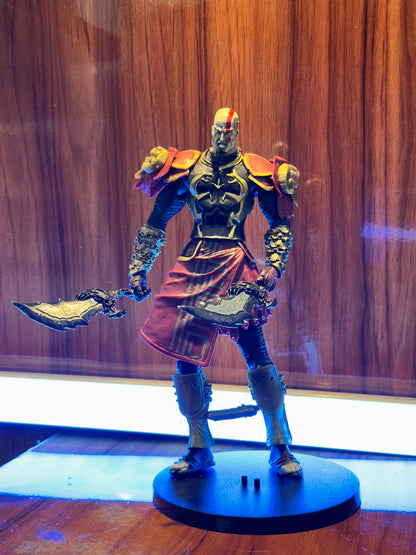 19CM God of War Kratos action figure holding his blade on a display base.
