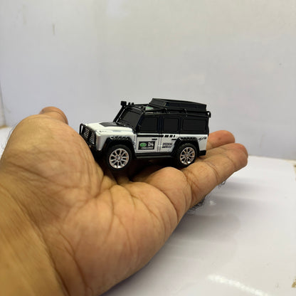2.4GHz rechargeable remote control car for kids featuring a black and white mini SUV design