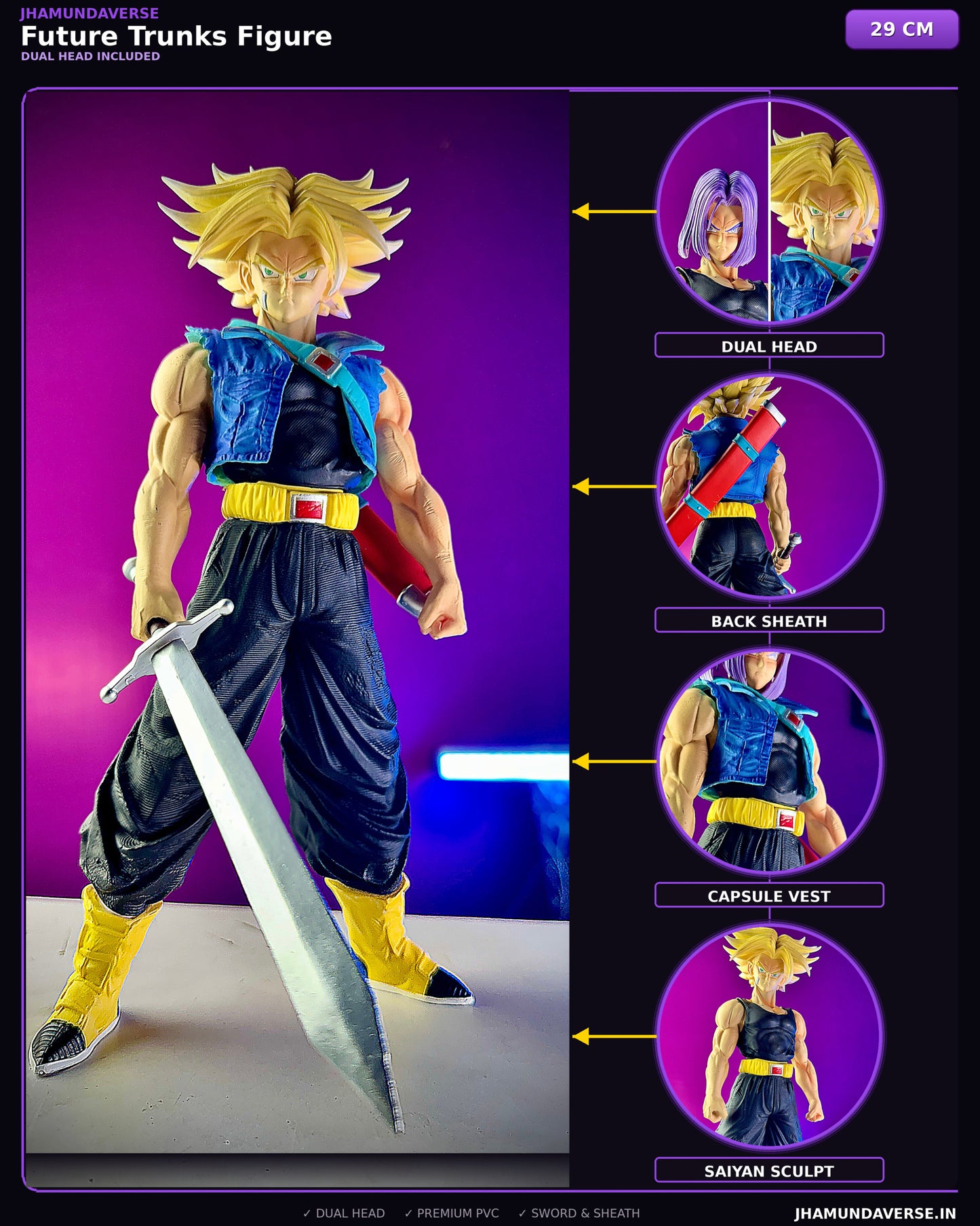 Future Trunks dual head premium figure 29cm with sword
