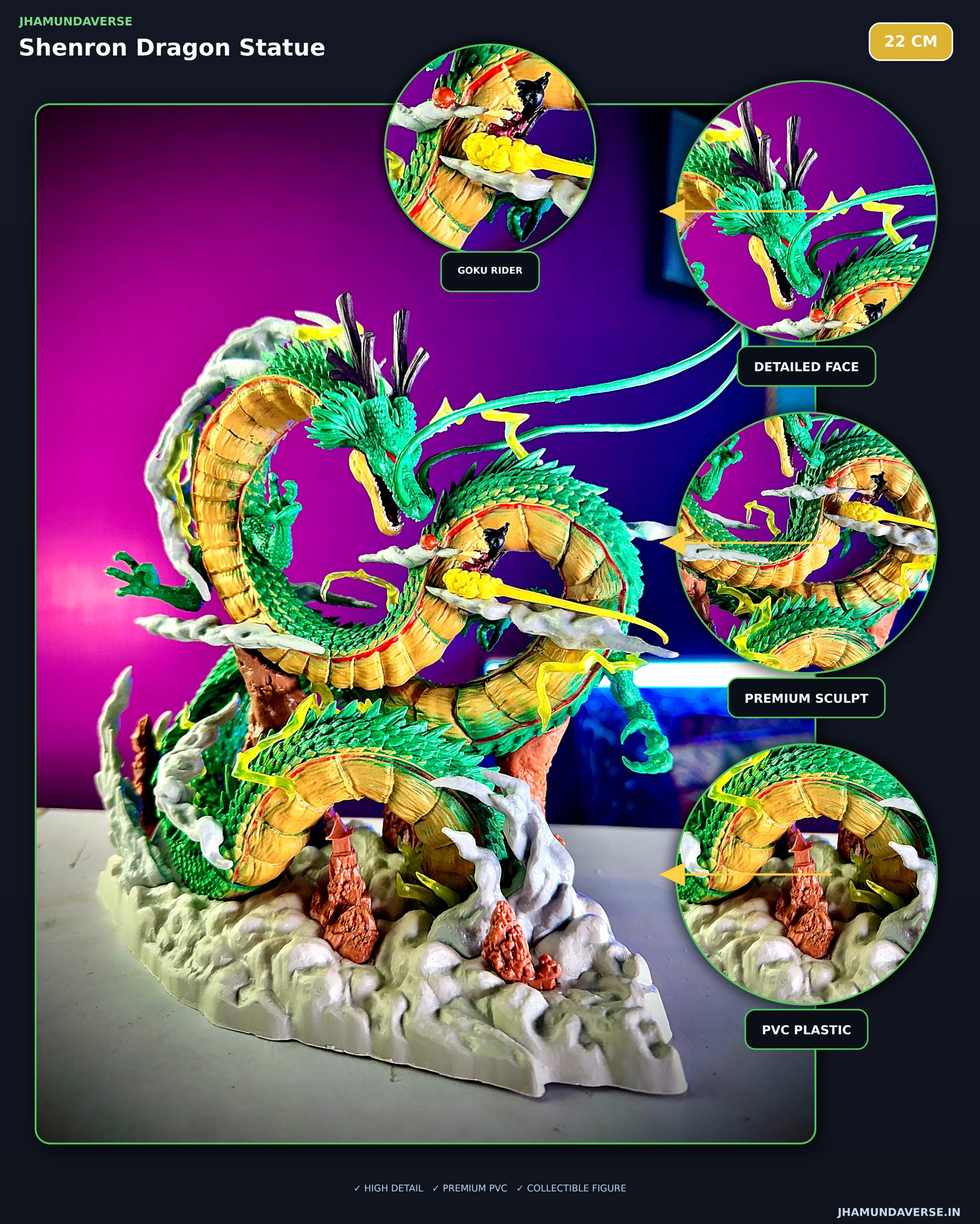 Dragon Ball Shenron dragon premium statue with Kid Goku rider
