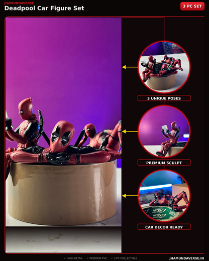 Deadpool 3 piece PVC figure set for car dashboard decoration