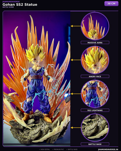38CM Gohan SS2 battle aura statue with lightning effects and rocky battle base from Dragon Ball Z