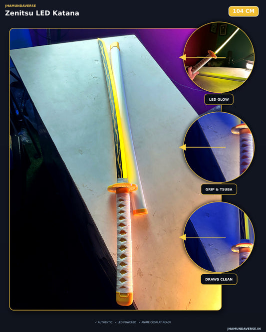 104CM Zenitsu LED Katana featuring bright yellow glow and anime-inspired sword design from Demon Slayer