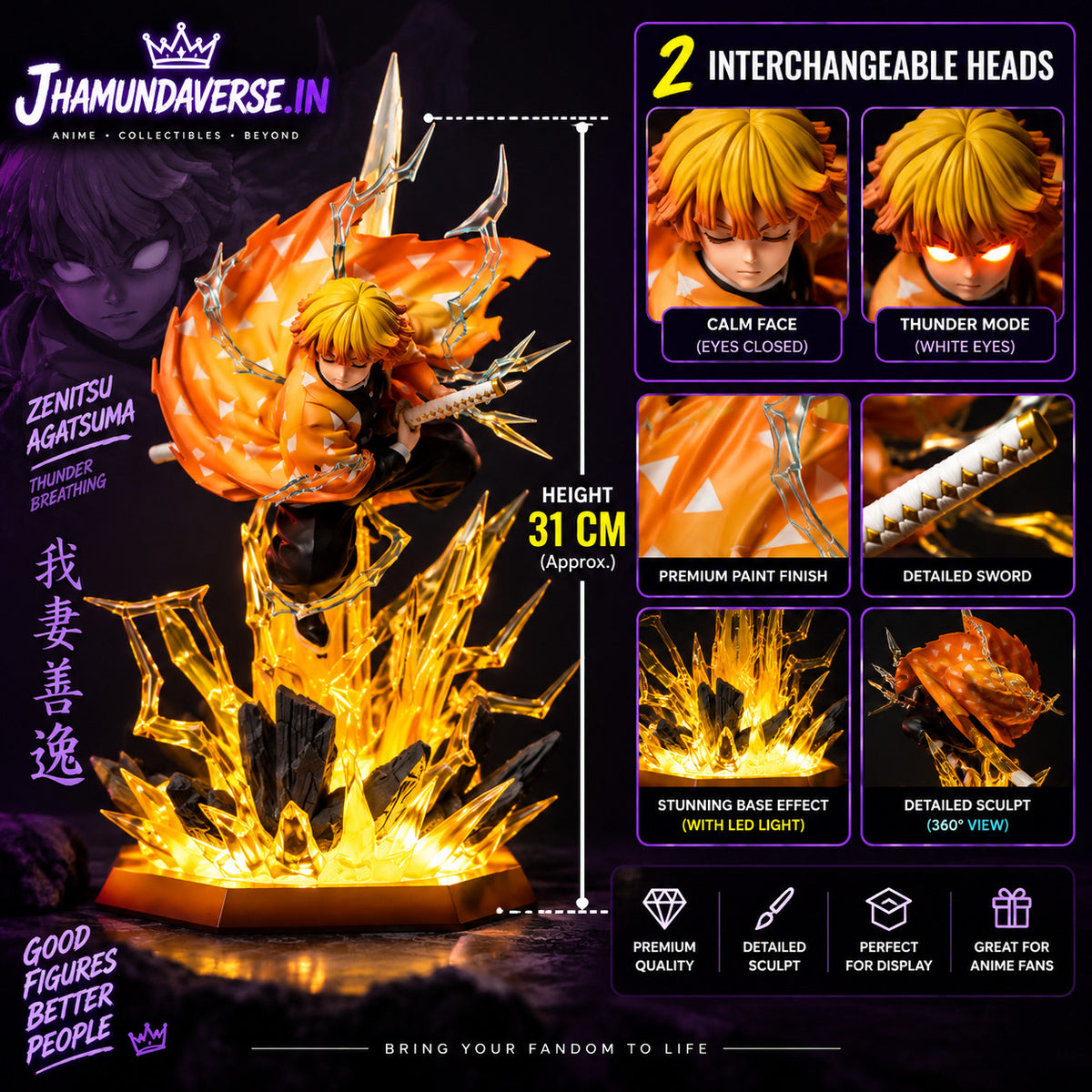 Zenitsu Agatsuma Thunder Breathing action figure with glowing lightning effect and dynamic battle pose