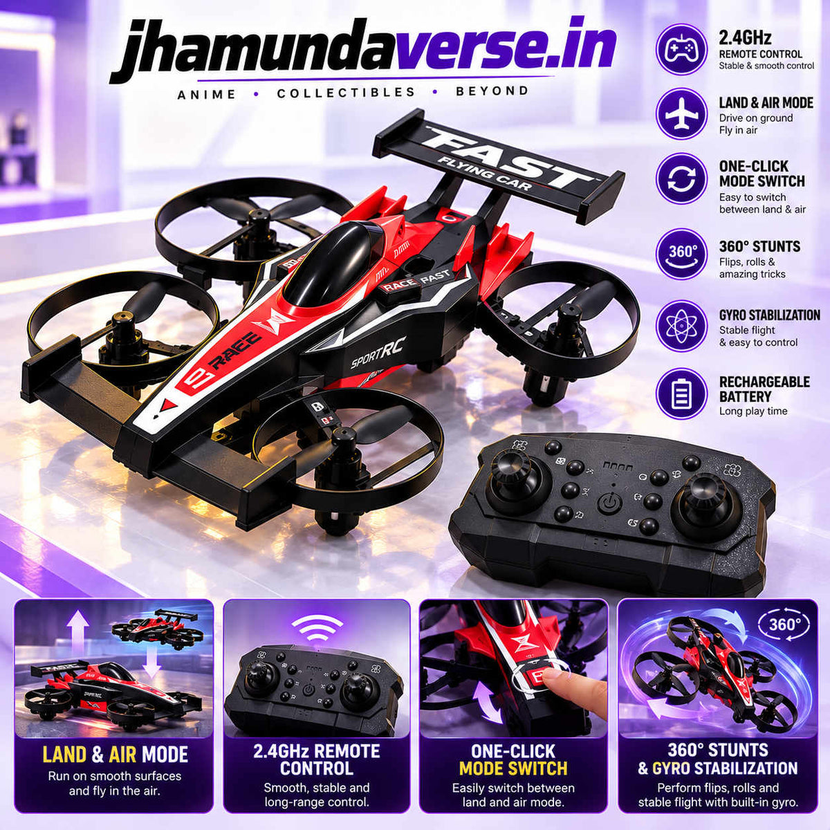 X7 RC flying car drone featuring land and air mode switching
