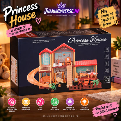 Large 166 piece princess dollhouse for kids with multiple rooms