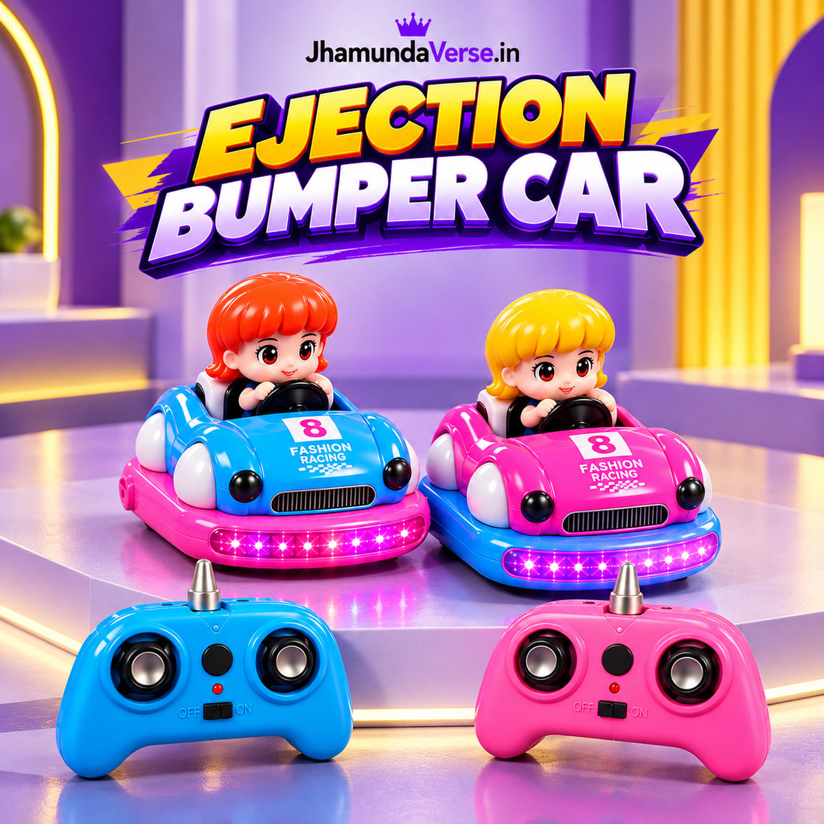 2.4GHz remote control ejection bumper cars set with blue and pink cars
