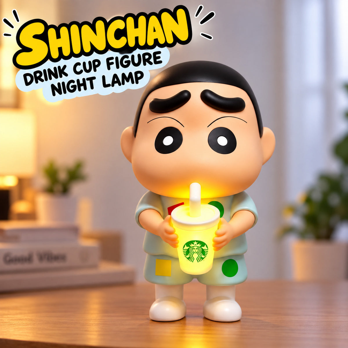 Shinchan drink cup figure night lamp with glowing yellow cup