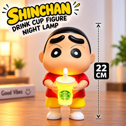 22cm Shinchan Drink Cup Figure Night Lamp with glowing LED cup
