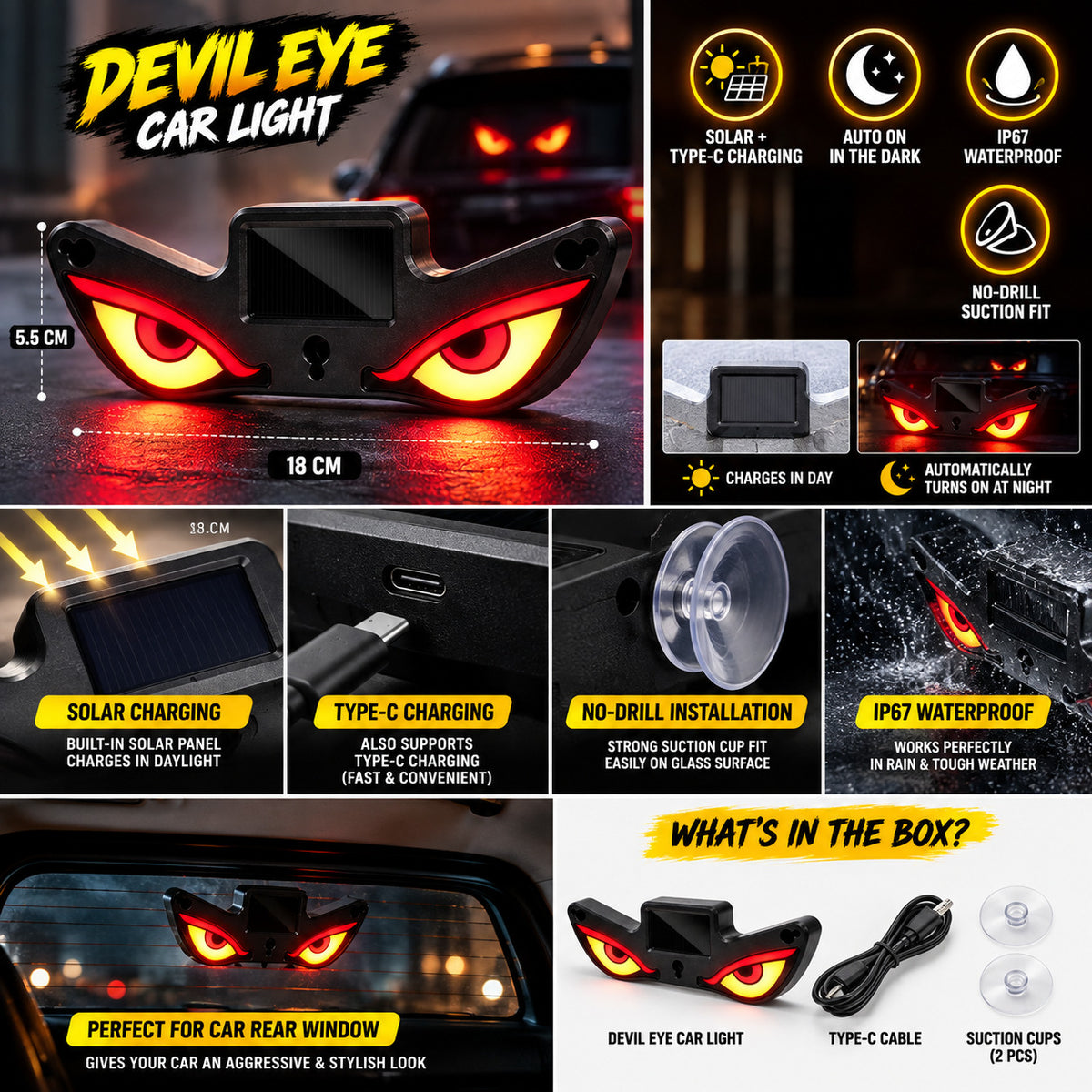 Waterproof Devil Eye LED light for car rear window decoration