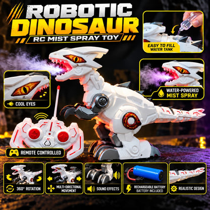 RC robot dinosaur with water-powered mist spray effect
