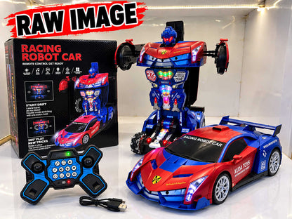Red and blue remote control racing robot car in robot mode with LED lights