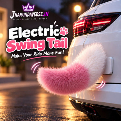 Pink and white electronic fluffy swing tail for car and scooter
