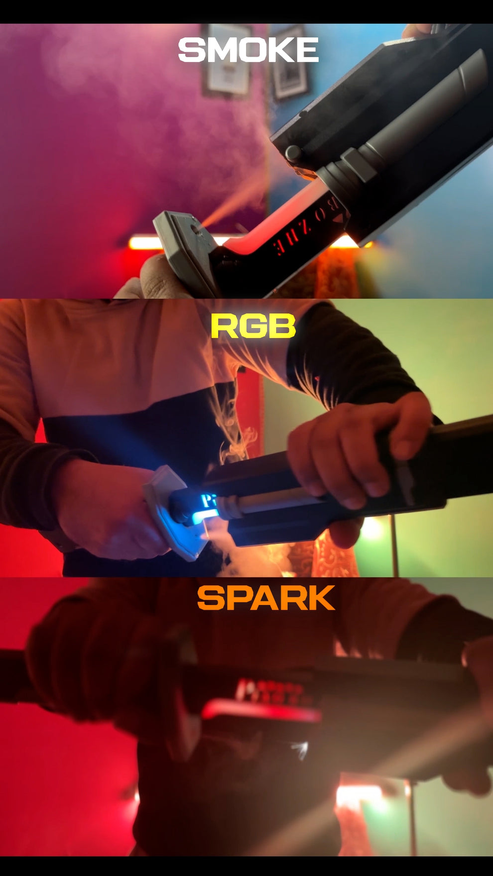 RGB Light Sword with Smoke & Spark Effect | Red & Black Cover LED Sword ...