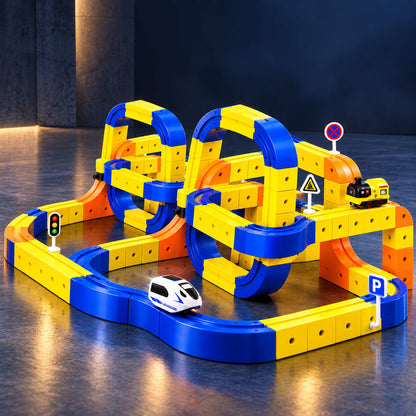 150 PCS colourful Building Block Train Track Set with toy train and elevated railway tracks
